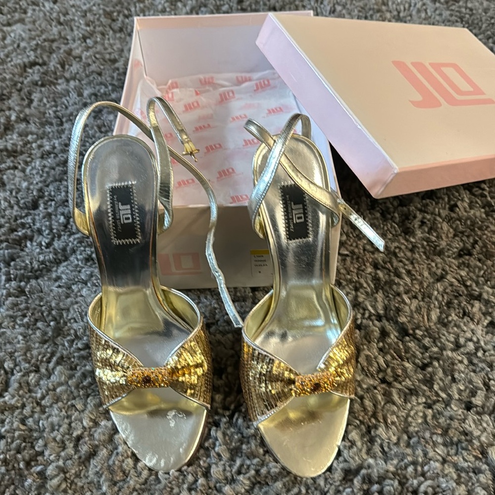 Gold metallic stiletto strappy sandals